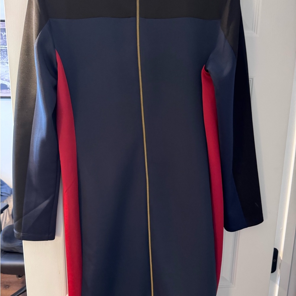 Elegant Navy, Black, and Red Women's Dress (Worn Once)